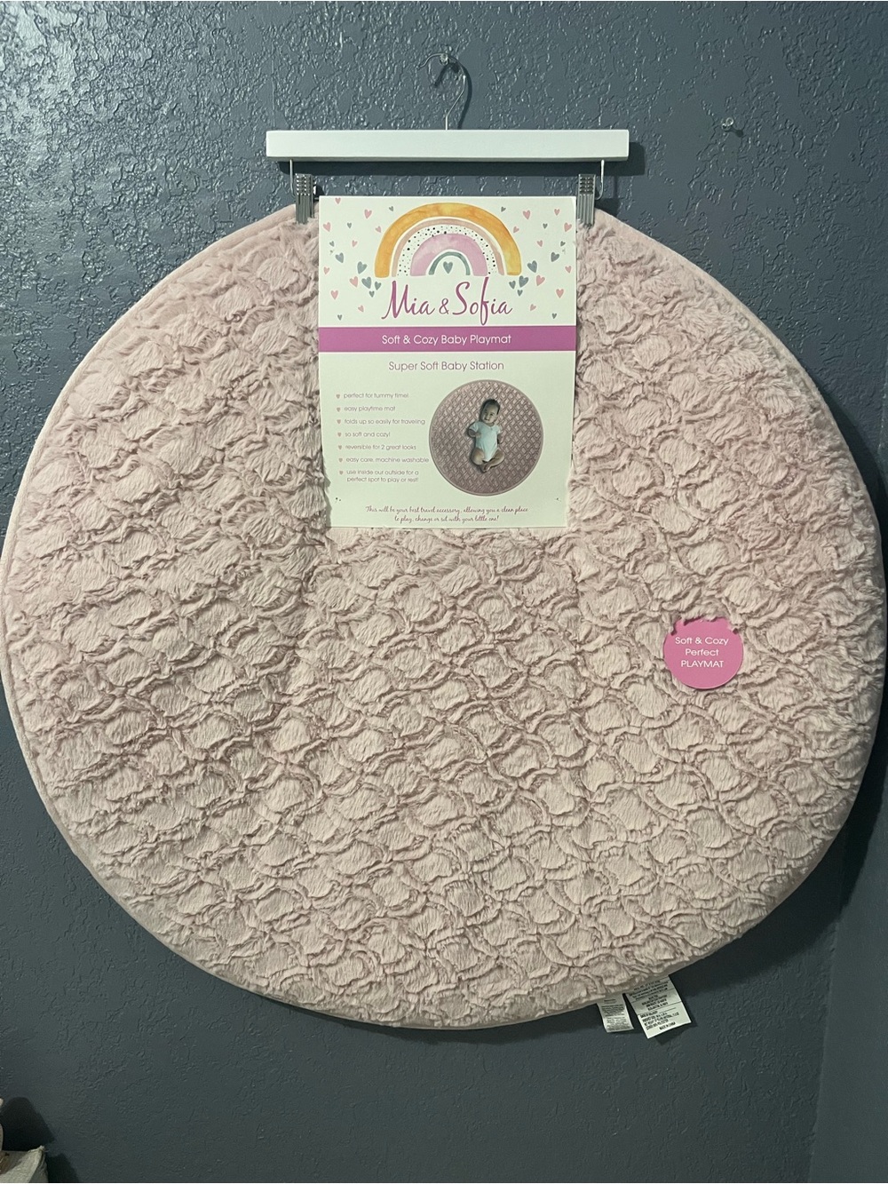 Mia & Sofia Soft & Cozy Round Baby Playmat - 100% Polyester/Blush Pink